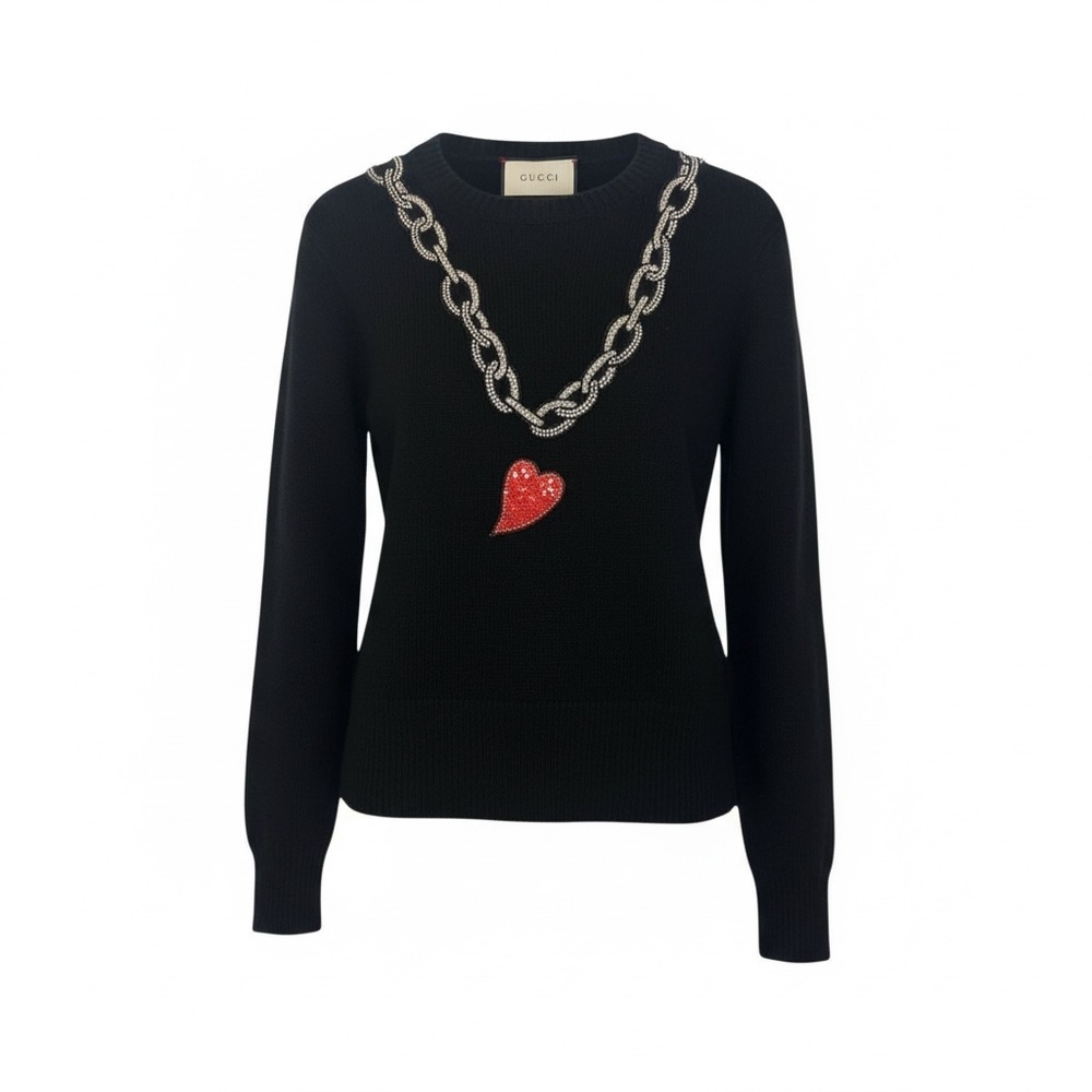 Gucci Black Knit with Chain and Red Heart Sweater